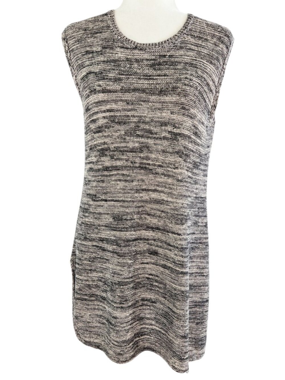 Eileen Fisher 100% Organic Linen Tan Black Marled Knit Sleeveless Tunic Vest